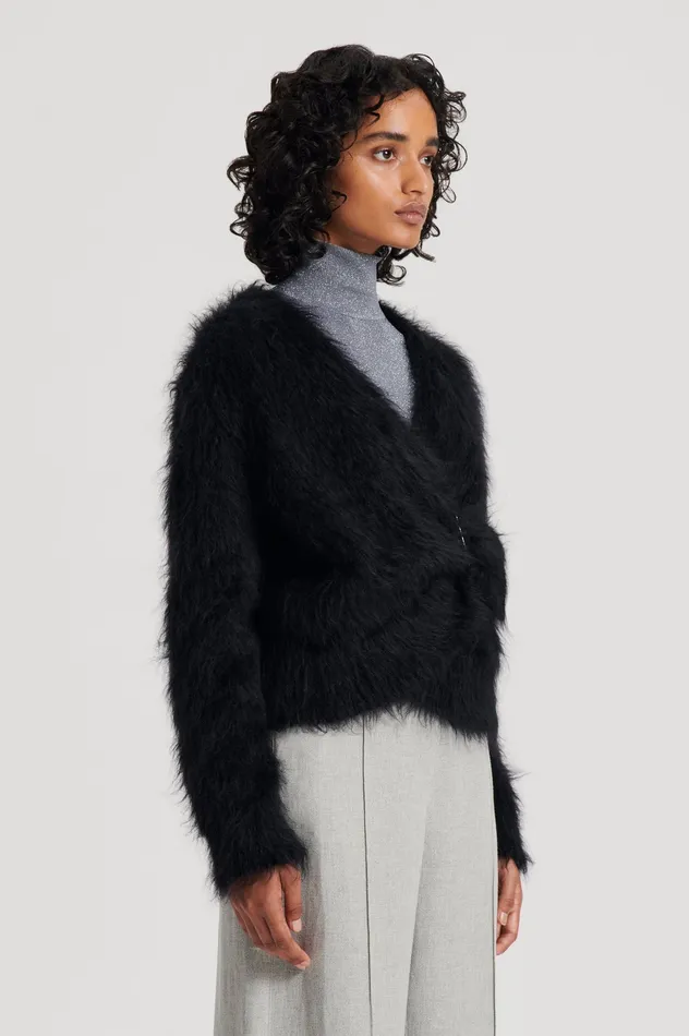 Scanlan Theodore Knitwear Women BRUSHED MOHAIR WRAP CARDIGAN BLACK Scanlan Theodore Knitwear Women BRUSHED MOHAIR WRAP CARDIGAN BLACK