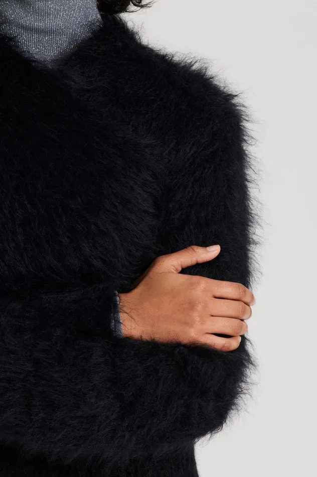 Scanlan Theodore Knitwear Women BRUSHED MOHAIR WRAP CARDIGAN BLACK Scanlan Theodore Knitwear Women BRUSHED MOHAIR WRAP CARDIGAN BLACK
