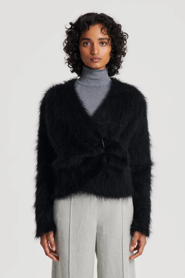 Scanlan Theodore Knitwear Women BRUSHED MOHAIR WRAP CARDIGAN BLACK Scanlan Theodore Knitwear Women BRUSHED MOHAIR WRAP CARDIGAN BLACK
