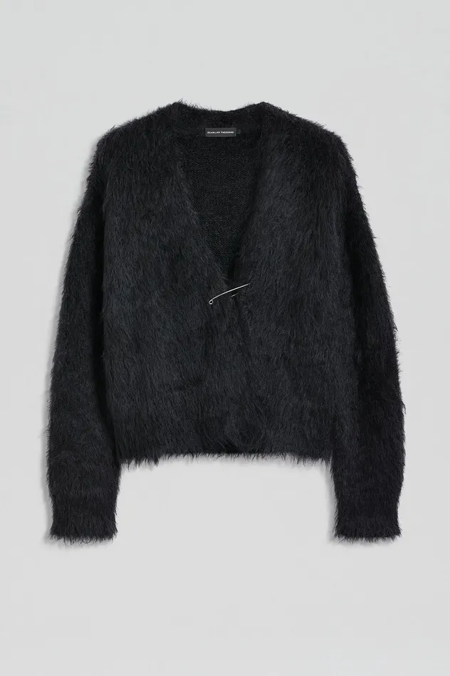 Scanlan Theodore Knitwear Women BRUSHED MOHAIR WRAP CARDIGAN BLACK Scanlan Theodore Knitwear Women BRUSHED MOHAIR WRAP CARDIGAN BLACK