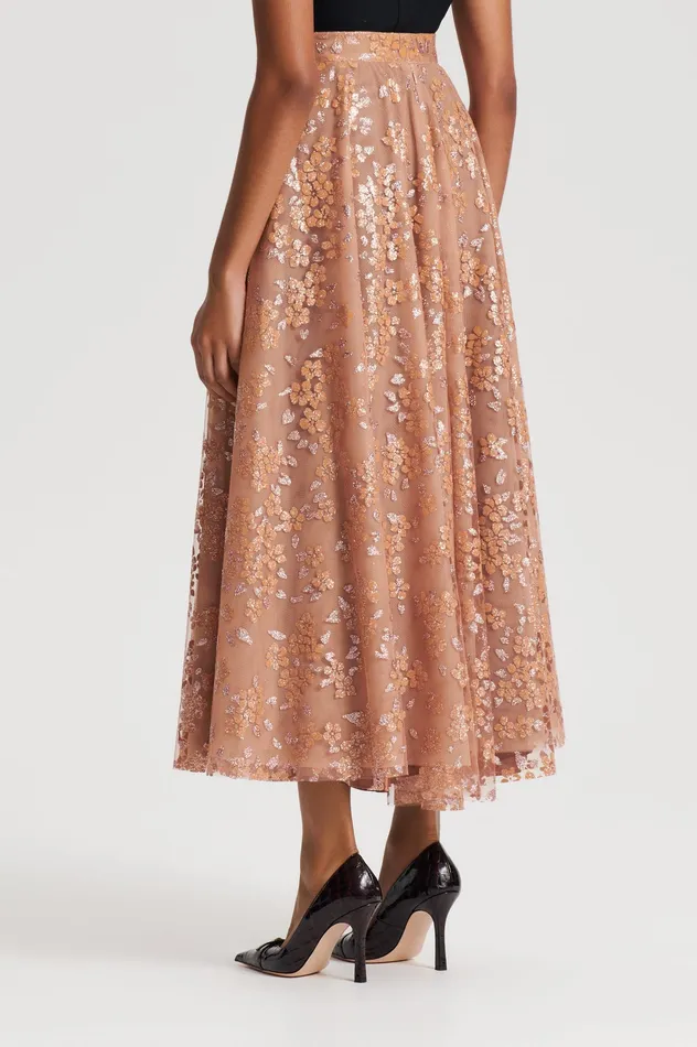 Scanlan Theodore Skirts Women TINSEL FLORAL SKIRT SPICE Scanlan Theodore Skirts Women TINSEL FLORAL SKIRT SPICE