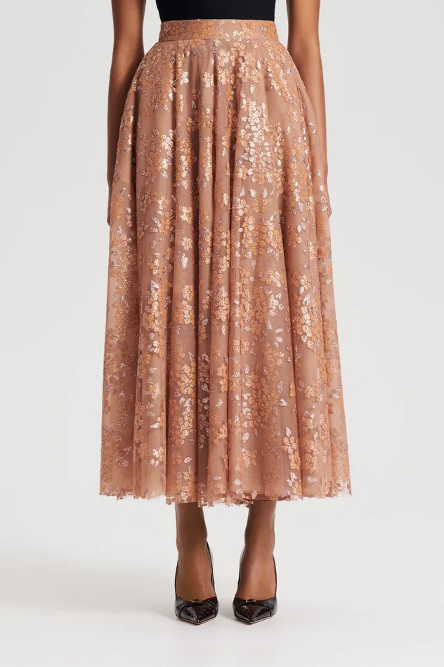 Scanlan Theodore Skirts Women TINSEL FLORAL SKIRT SPICE Scanlan Theodore Skirts Women TINSEL FLORAL SKIRT SPICE