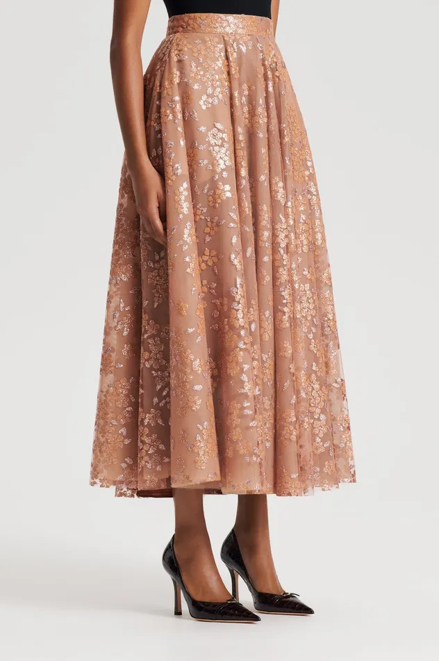 Scanlan Theodore Skirts Women TINSEL FLORAL SKIRT SPICE Scanlan Theodore Skirts Women TINSEL FLORAL SKIRT SPICE