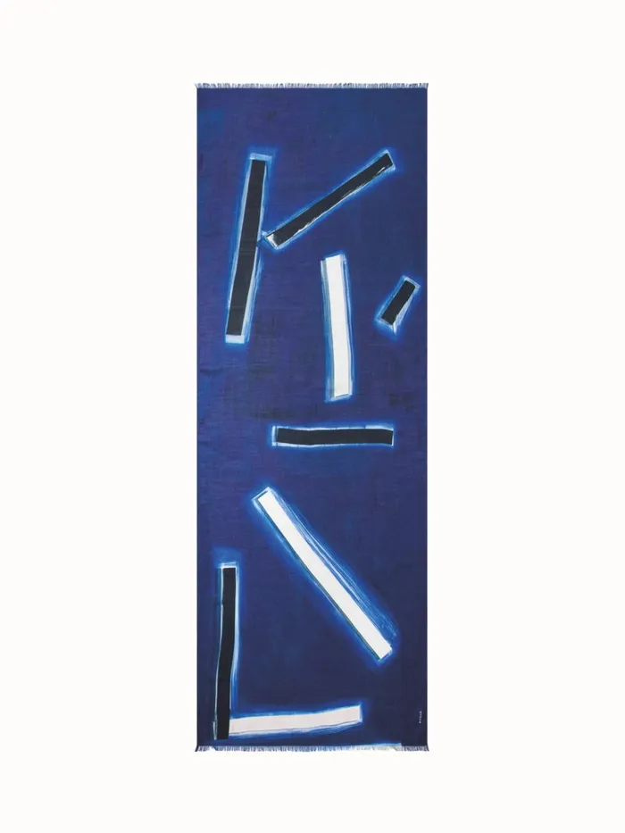 Scarf In Cashmere And Silk With Blue Angel Print Blue Angel Women Akris Cashmere