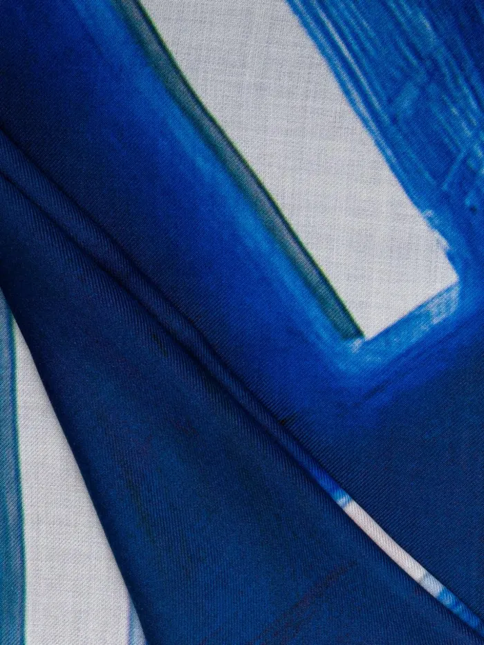Scarf In Cashmere And Silk With Blue Angel Print Blue Angel Women Akris Cashmere