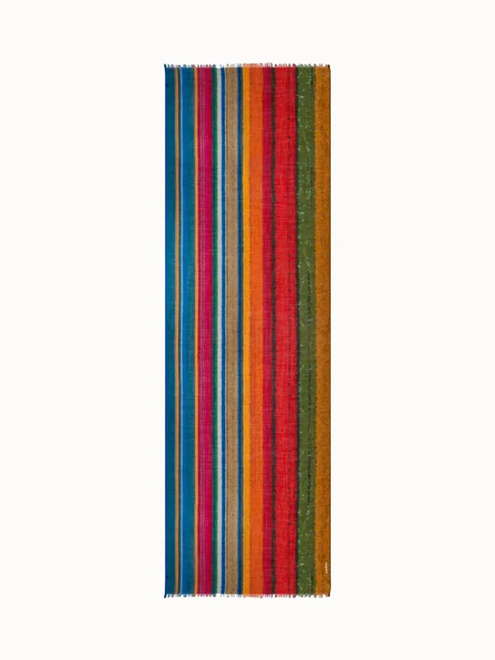 Scarf In Cashmere And Silk With Wind Turbine Print Multicolor Women Akris Collector Scarves