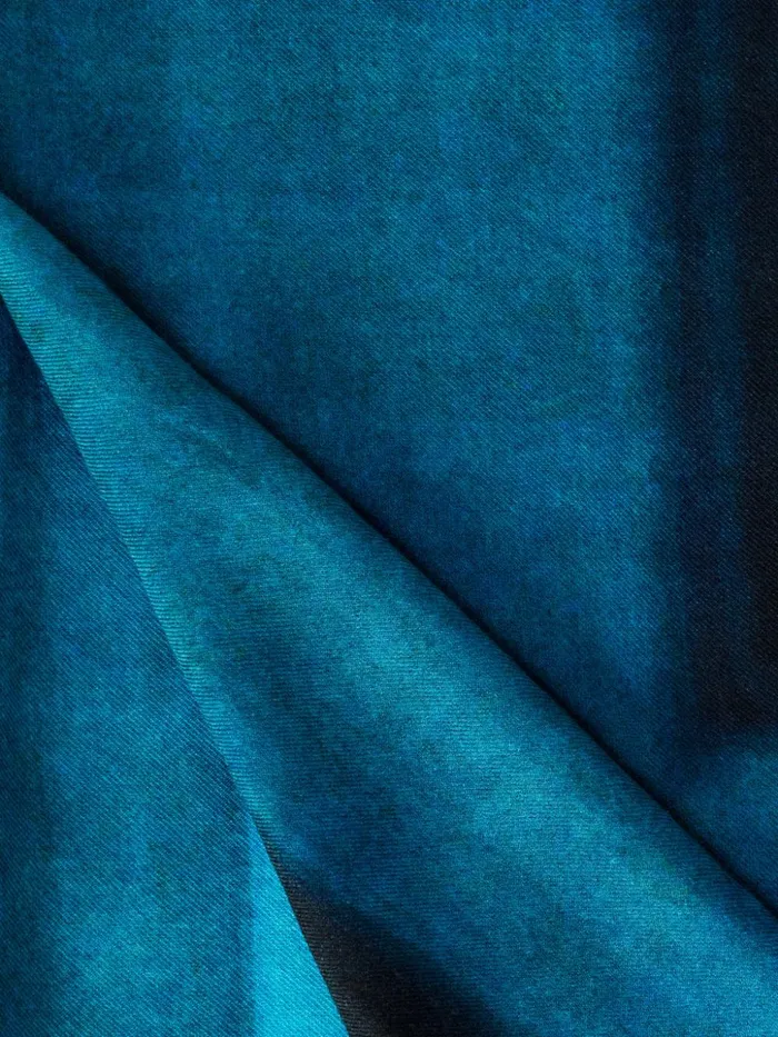 Scarf In Cashmere And Silk With Window Print Cyan Women Akris Collector Scarves