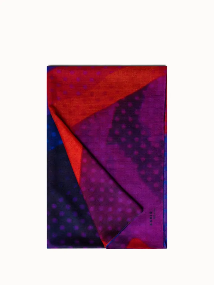 Scarf In Cashmere Silk With Superimposition Print Purple Women Akris Cashmere