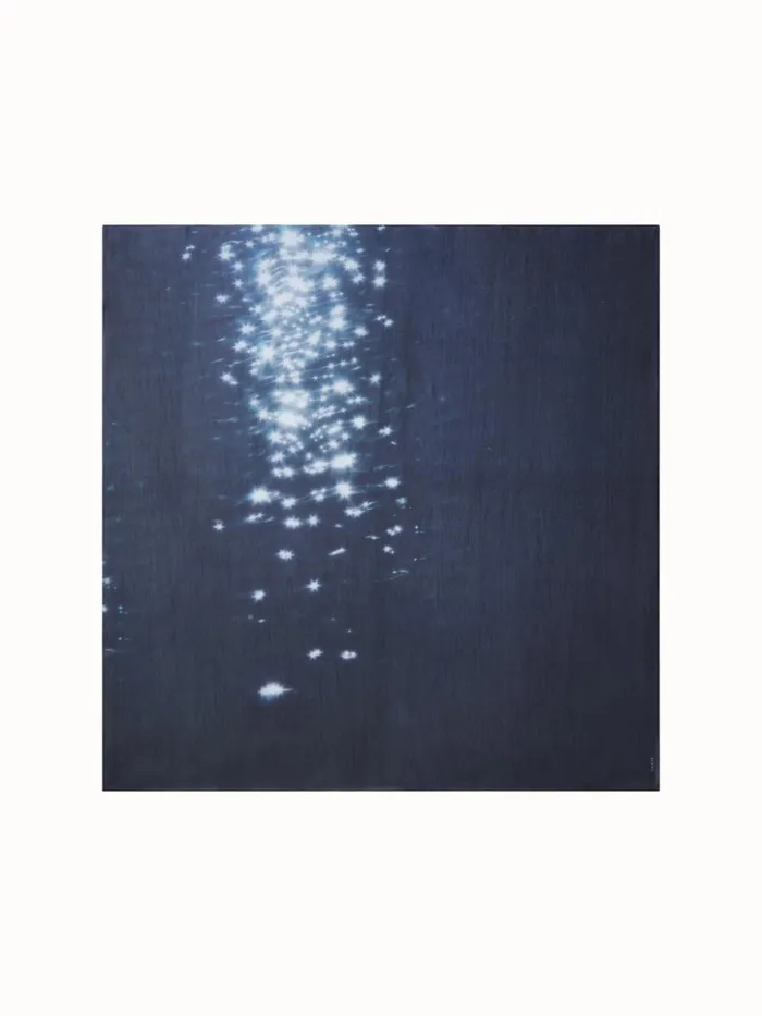 Scarf In Cotton And Silk With Reflecting Sun On Water Navy Water Reflection Women Akris Collector Scarves