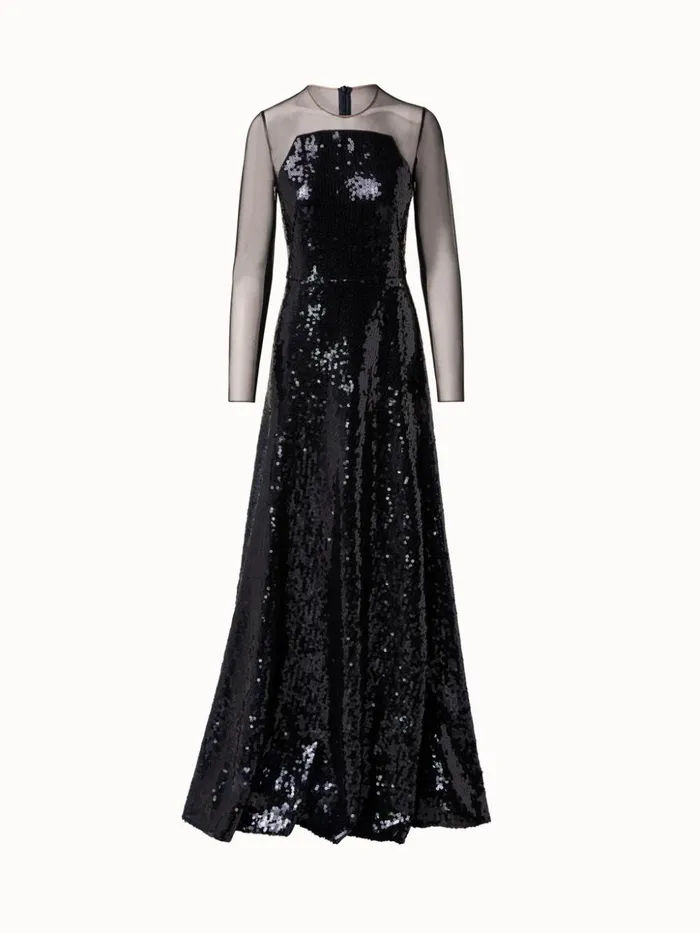 Sequins Apron Bodice Gown Navy Women Akris Dresses