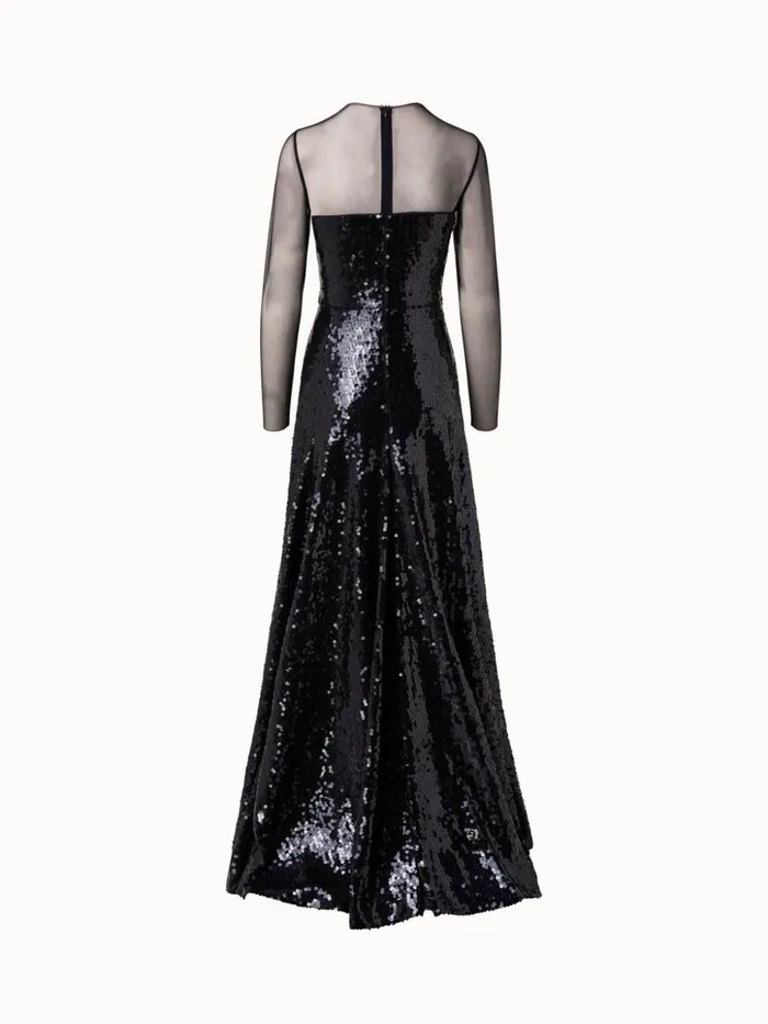 Sequins Apron Bodice Gown Navy Women Akris Dresses