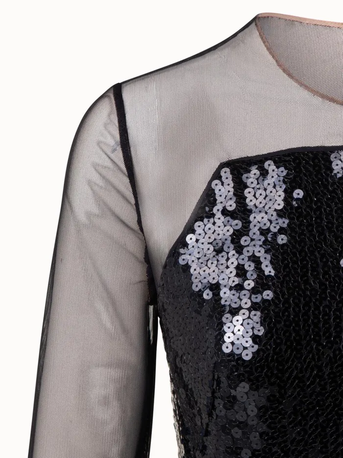 Sequins Apron Bodice Gown Navy Women Akris Dresses