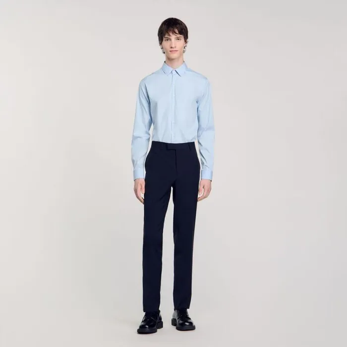 Shirts Men SANDRO Fitted Stretch Cotton Shirt Sky Blue