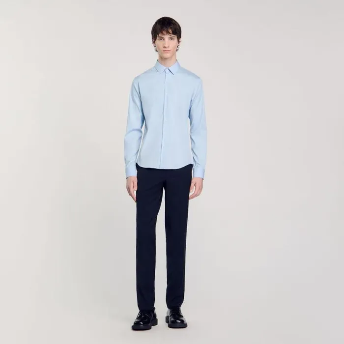 Shirts Men SANDRO Fitted Stretch Cotton Shirt Sky Blue