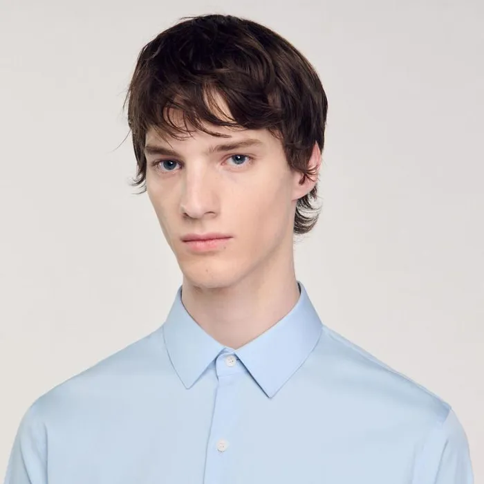 Shirts Men SANDRO Fitted Stretch Cotton Shirt Sky Blue