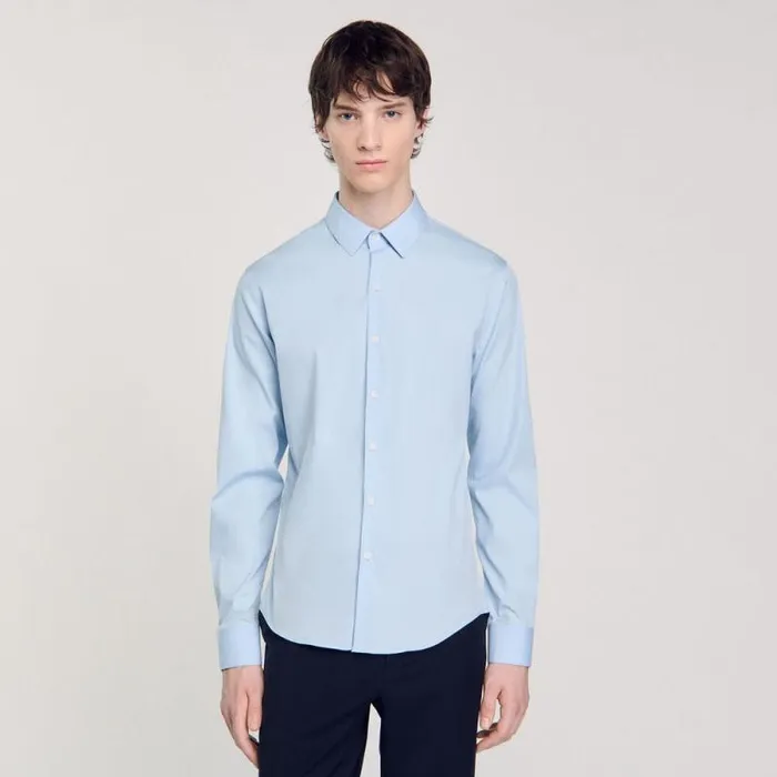 Shirts Men SANDRO Fitted Stretch Cotton Shirt Sky Blue