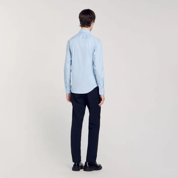 Shirts Men SANDRO Fitted Stretch Cotton Shirt Sky Blue
