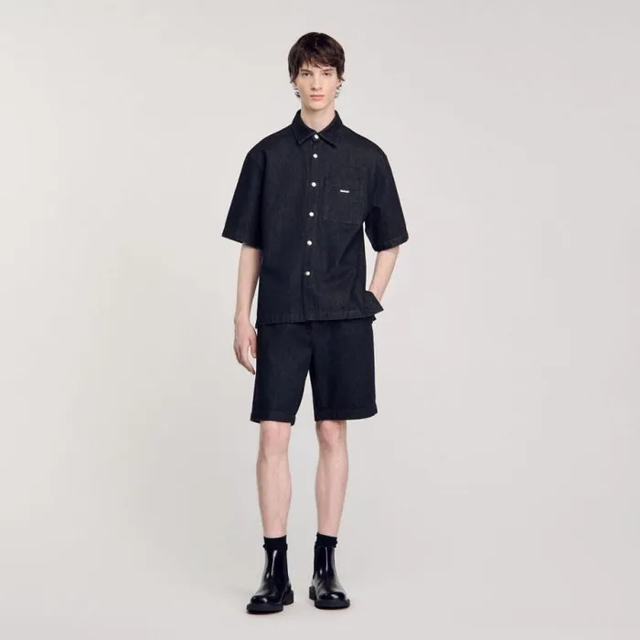 Shirts Men SANDRO Raw Denim Shirt Black