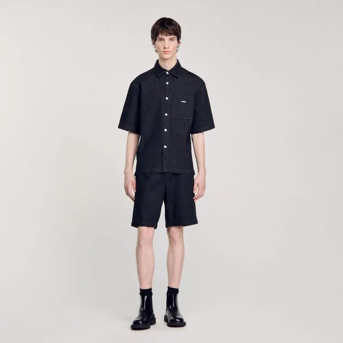Shirts Men SANDRO Raw Denim Shirt Black