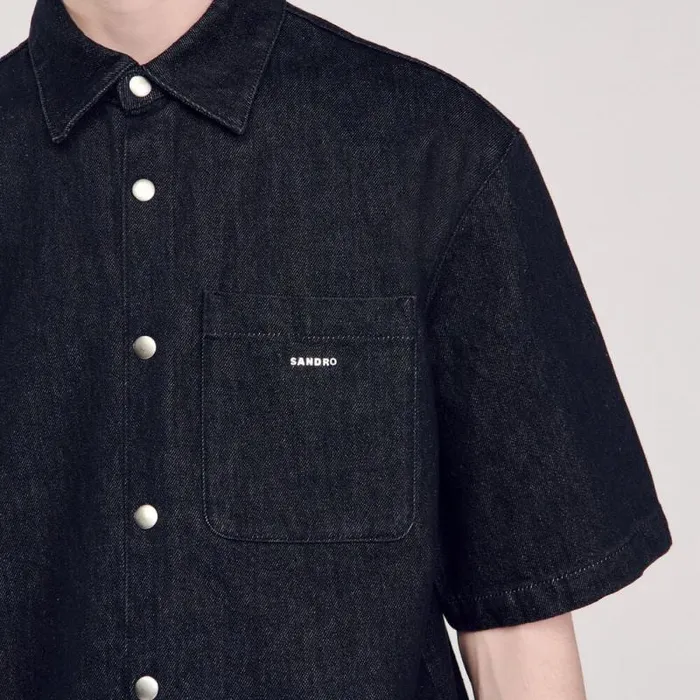 Shirts Men SANDRO Raw Denim Shirt Black