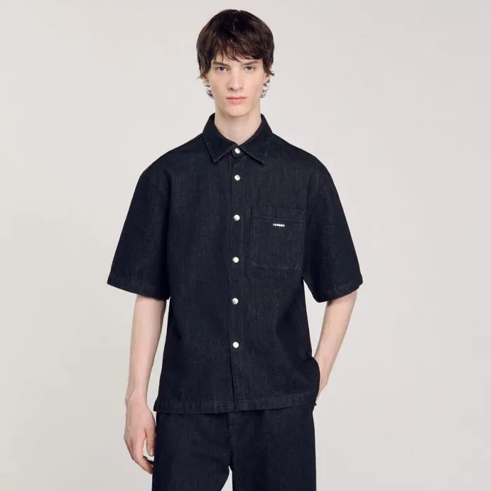 Shirts Men SANDRO Raw Denim Shirt Black