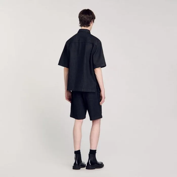 Shirts Men SANDRO Raw Denim Shirt Black