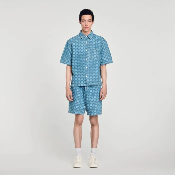 Shirts Men SANDRO Square Cross Denim Shirt Sky Blue