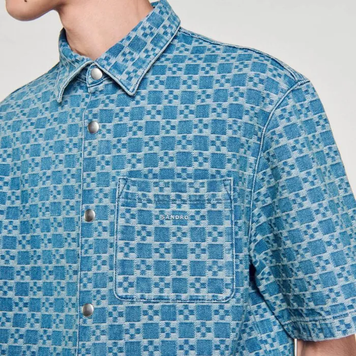 Shirts Men SANDRO Square Cross Denim Shirt Sky Blue