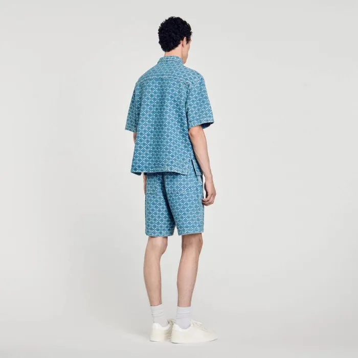 Shirts Men SANDRO Square Cross Denim Shirt Sky Blue