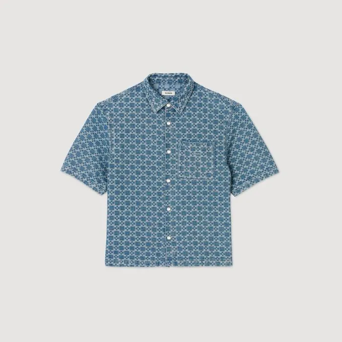 Shirts Men SANDRO Square Cross Denim Shirt Sky Blue