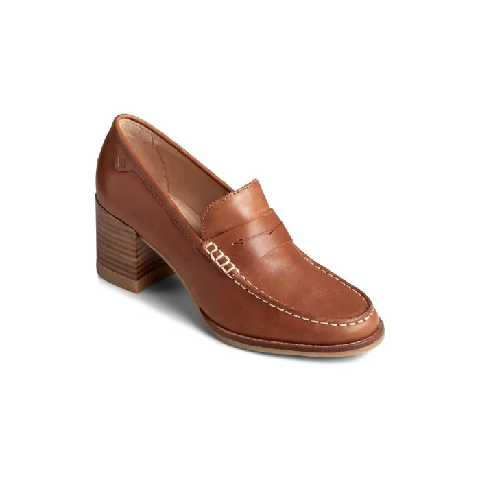 Shoes Women Sperry Seaport Penny Heel Leather Loafer Medium Beige