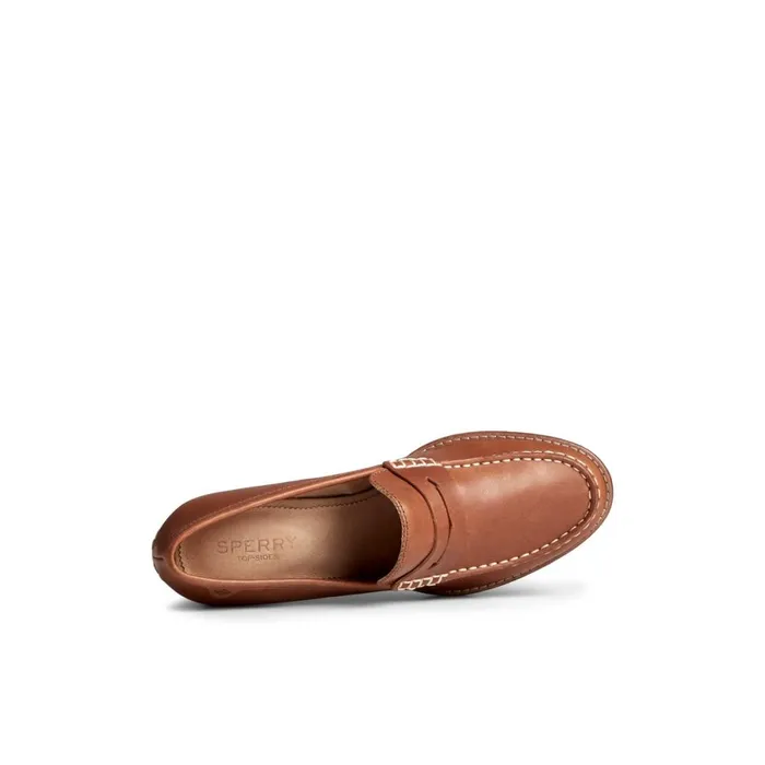 Shoes Women Sperry Seaport Penny Heel Leather Loafer Medium Beige