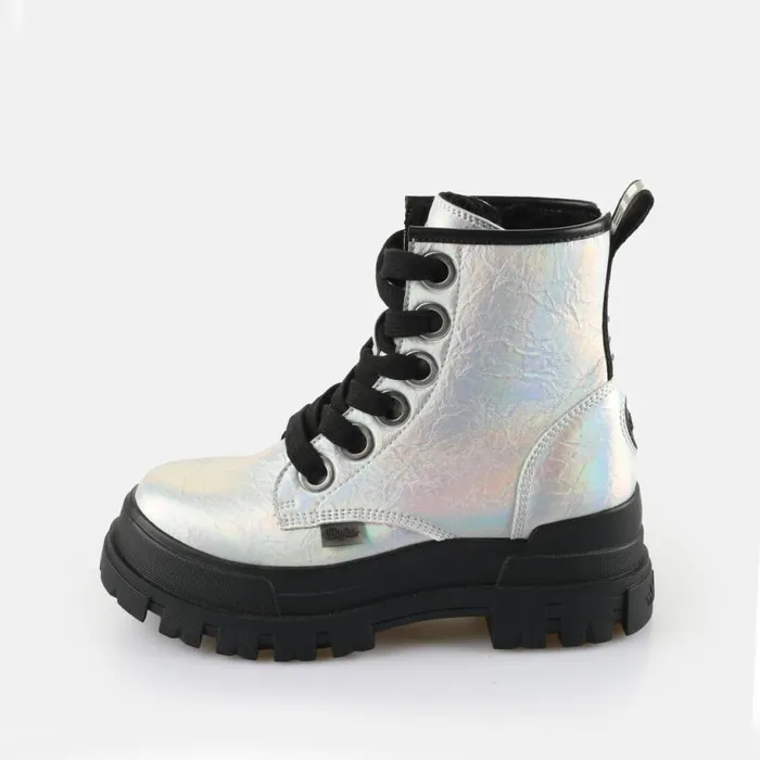 Shop Boots and AnkleBoots BUFFALO ASPHA LACE UP HI WARM 8211 VEGAN NAPPA 8211 SILVER Silver