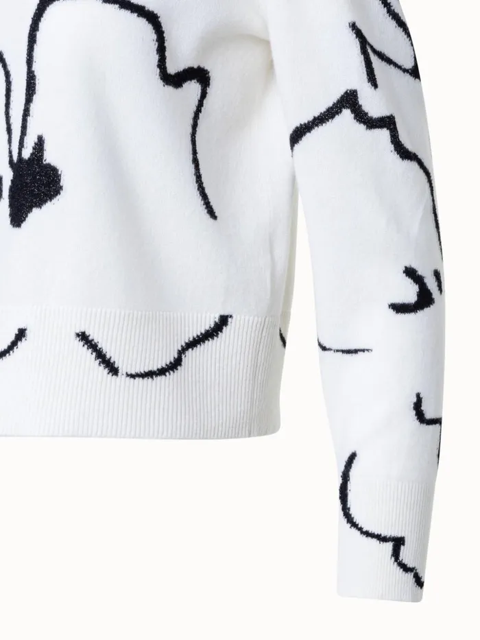 Short Cashmere Pullover With Sketched Abraham Flower Intarsia Ecrublack Women Akris Knitwear