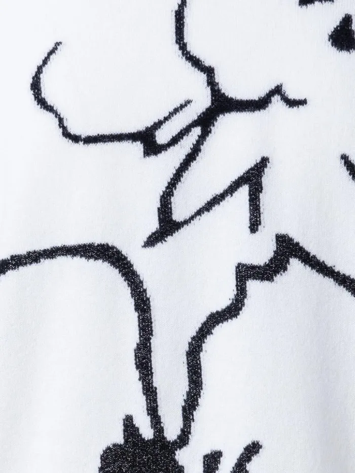 Short Cashmere Pullover With Sketched Abraham Flower Intarsia Ecrublack Women Akris Knitwear