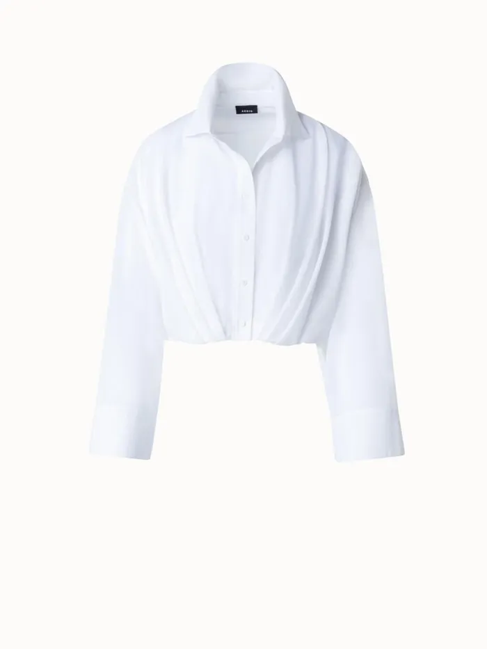 Short Cotton Voile Blouse With Wide Sleeves Ecru Women Akris Blouses