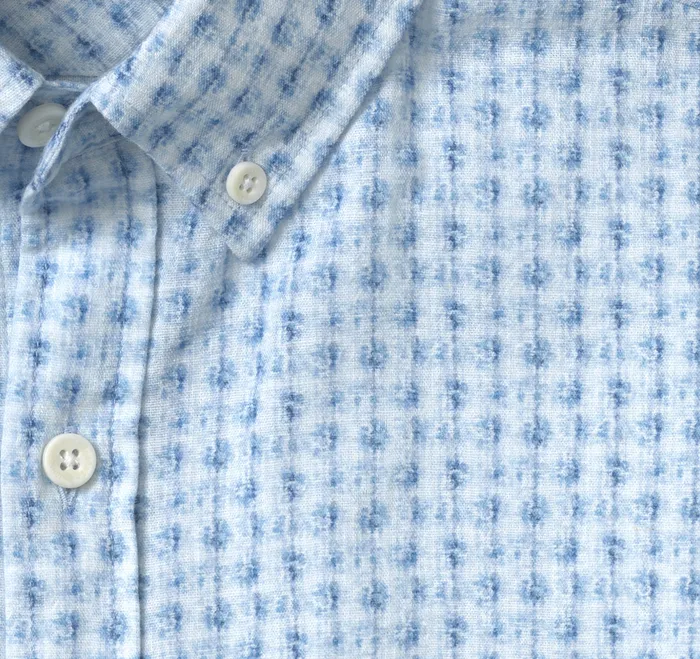 ShortSleeve Shirts Men CottonLinen ShortSleeve Print Shirt Blue Illusion Johnston and Murphy