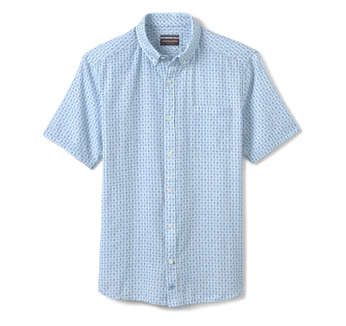 ShortSleeve Shirts Men CottonLinen ShortSleeve Print Shirt Blue Illusion Johnston and Murphy