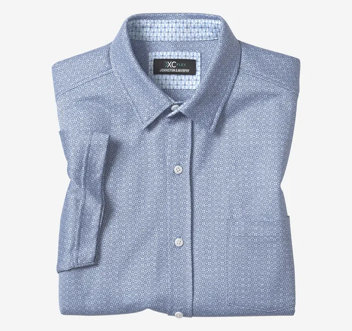 ShortSleeve Shirts Men Johnston and Murphy XC Flex ShortSleeve Birdseye Shirt Navy Geo