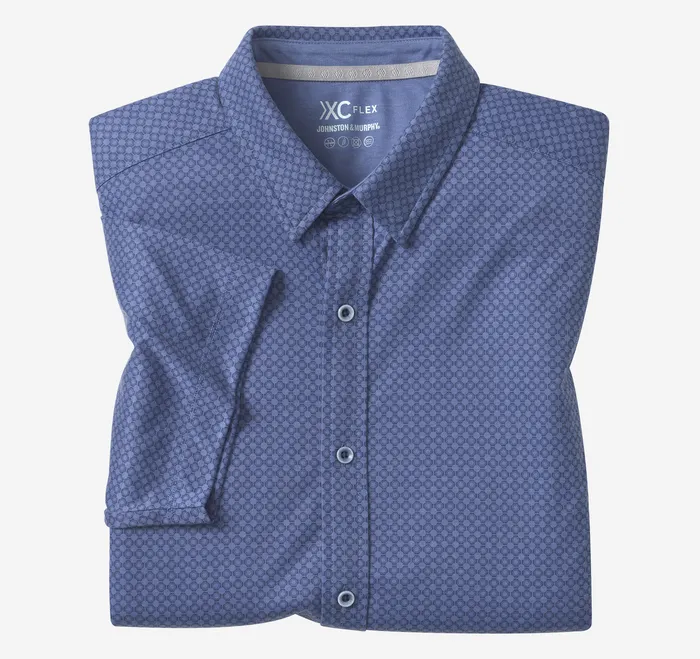 ShortSleeve Shirts XC Flex ShortSleeve Print Knit Shirt Blue Heather Johnston and Murphy Men