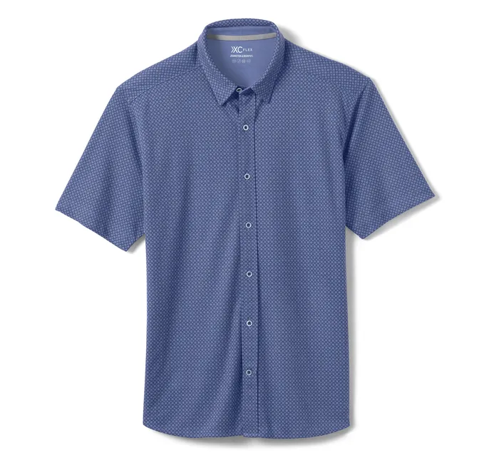 ShortSleeve Shirts XC Flex ShortSleeve Print Knit Shirt Blue Heather Johnston and Murphy Men