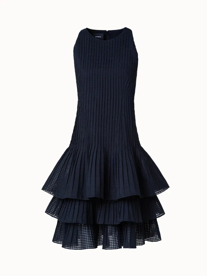 Short Sleeveless Dress With Pleated Skirt In SemiSheer Organza Black Women Akris Dresses