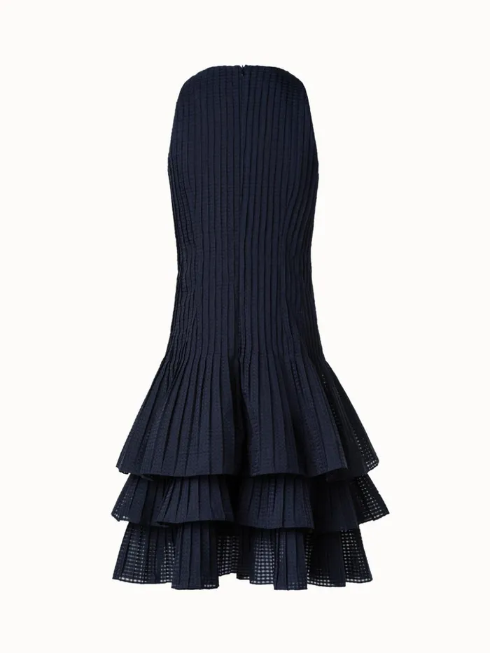 Short Sleeveless Dress With Pleated Skirt In SemiSheer Organza Black Women Akris Dresses