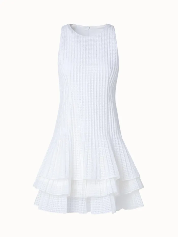Short Sleeveless Dress With Pleated Skirt In SemiSheer Organza Ecru Women Akris Dresses