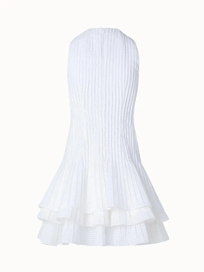 Short Sleeveless Dress With Pleated Skirt In SemiSheer Organza Ecru Women Akris Dresses