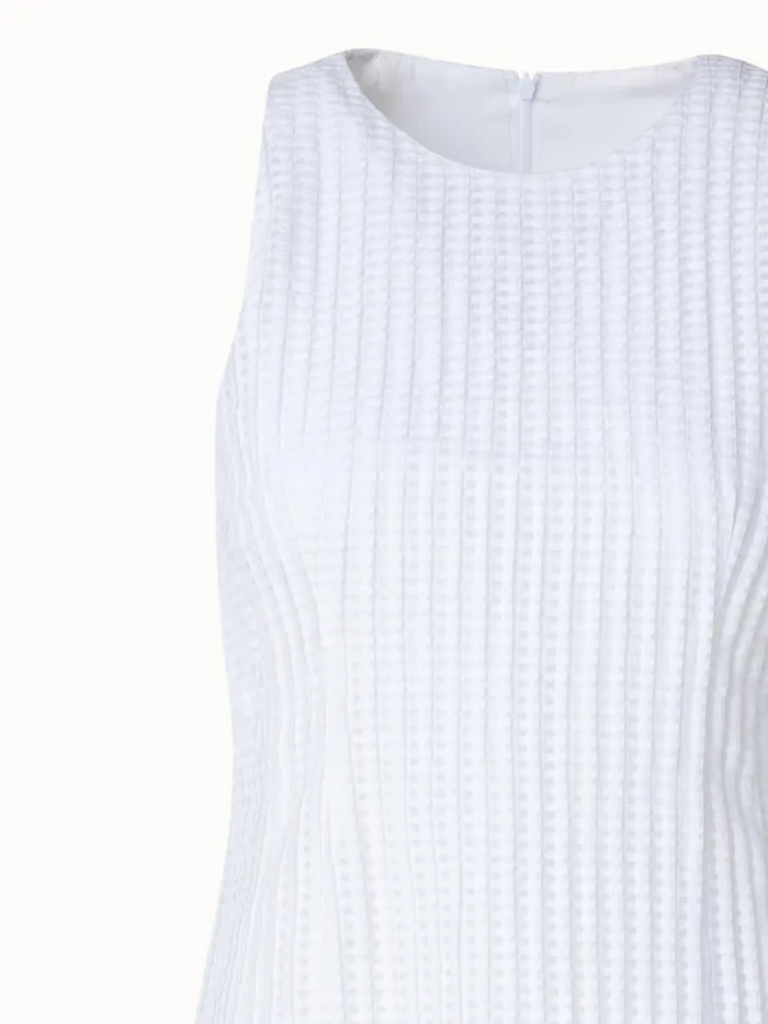 Short Sleeveless Dress With Pleated Skirt In SemiSheer Organza Ecru Women Akris Dresses