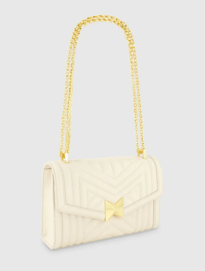 Shoulder Bags Mac Duggal Women Quilted Napa Leather Handbag With Gold Chain 8211 FINAL SALE Ecru