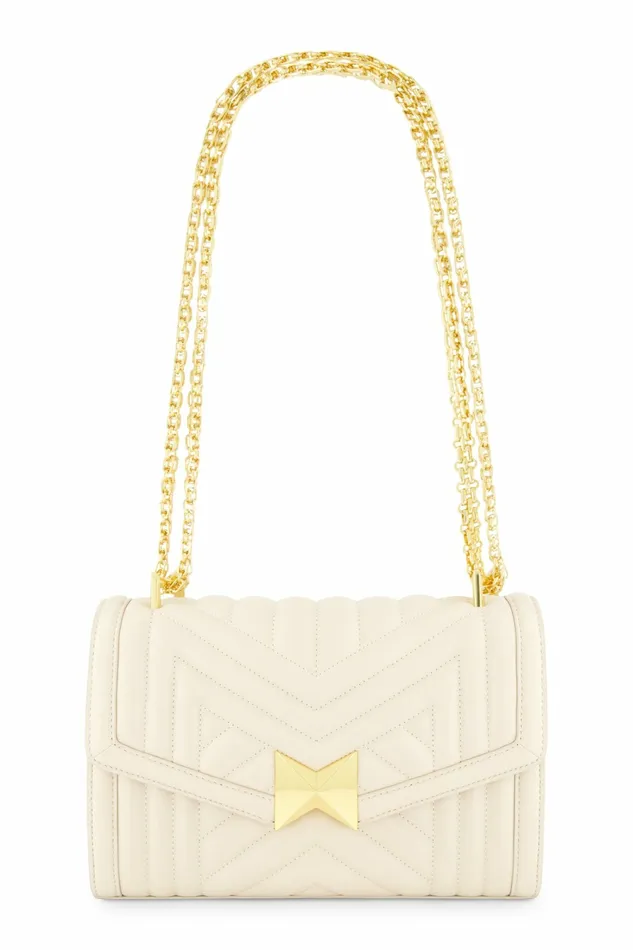 Shoulder Bags Mac Duggal Women Quilted Napa Leather Handbag With Gold Chain 8211 FINAL SALE Ecru