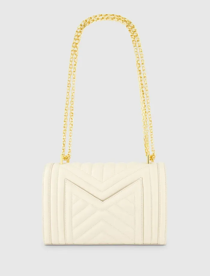 Shoulder Bags Mac Duggal Women Quilted Napa Leather Handbag With Gold Chain 8211 FINAL SALE Ecru