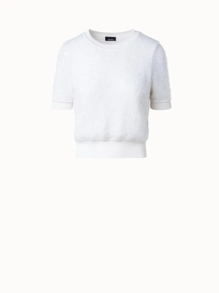 Silk Cashmere Cotton Blend Shortsleeve Sweater Ecru Women Akris Cashmere